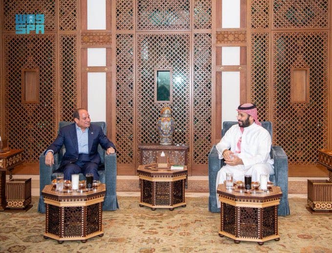 لقاء ولي العهد الأمير محمد بن سلمان والرئيس المصري السيسي في جدة